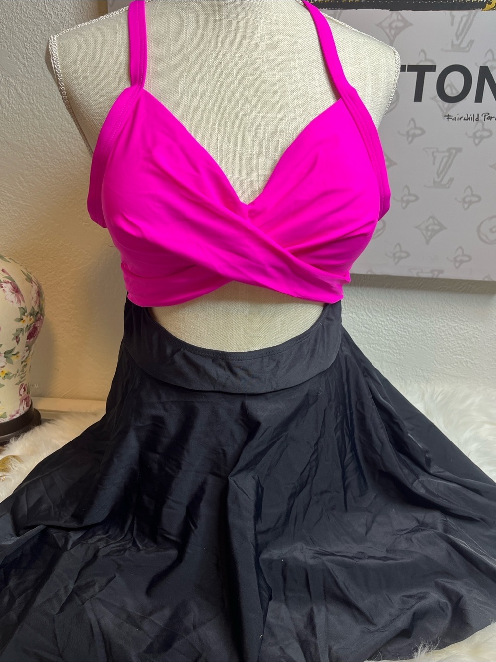 Women’s Fuchsia One-Piece Swimsuit/Swimdress with Twist Front